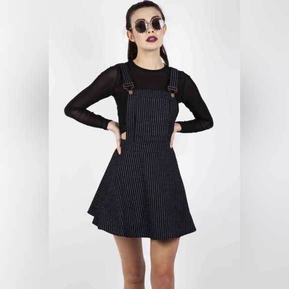 Jawbreaker - Over It All Pinstripe Overall Short dress - Black - Picture 2 of 7